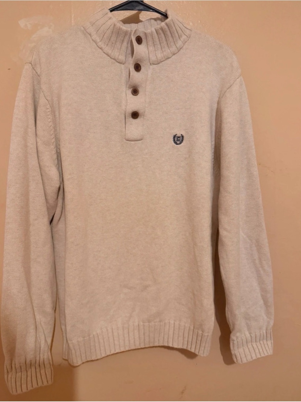 Chaps Cream Turtleneck Button-Neck Sweater